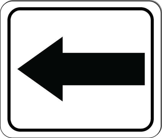 left arrow Black metal outdoor sign