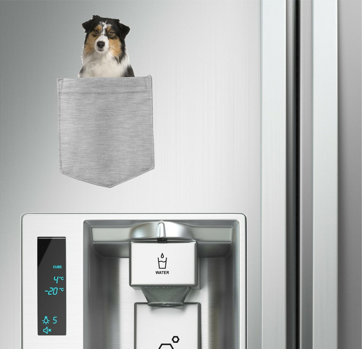 Australian Shepard in pocket Fridge Car Magnet Bumper Sticker App size 4"x7"