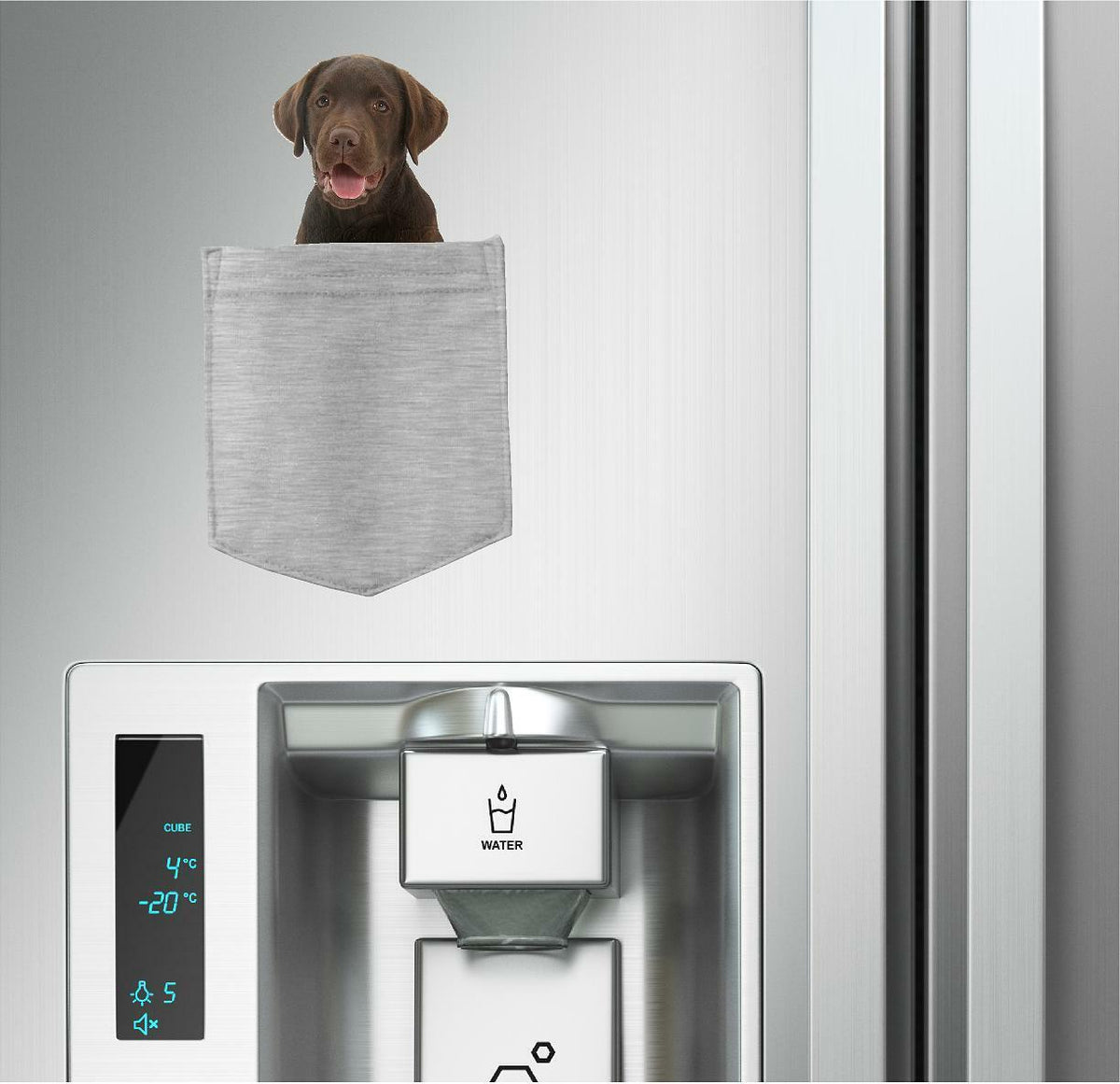 Chocolate Lab Dog in pocket Fridge Car Magnet Bumper Sticker App size 4"x7"