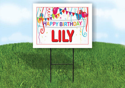LILY HAPPY BIRTHDAY BALLOONS 18 in x 24 in Yard Sign Road Sign with Stand