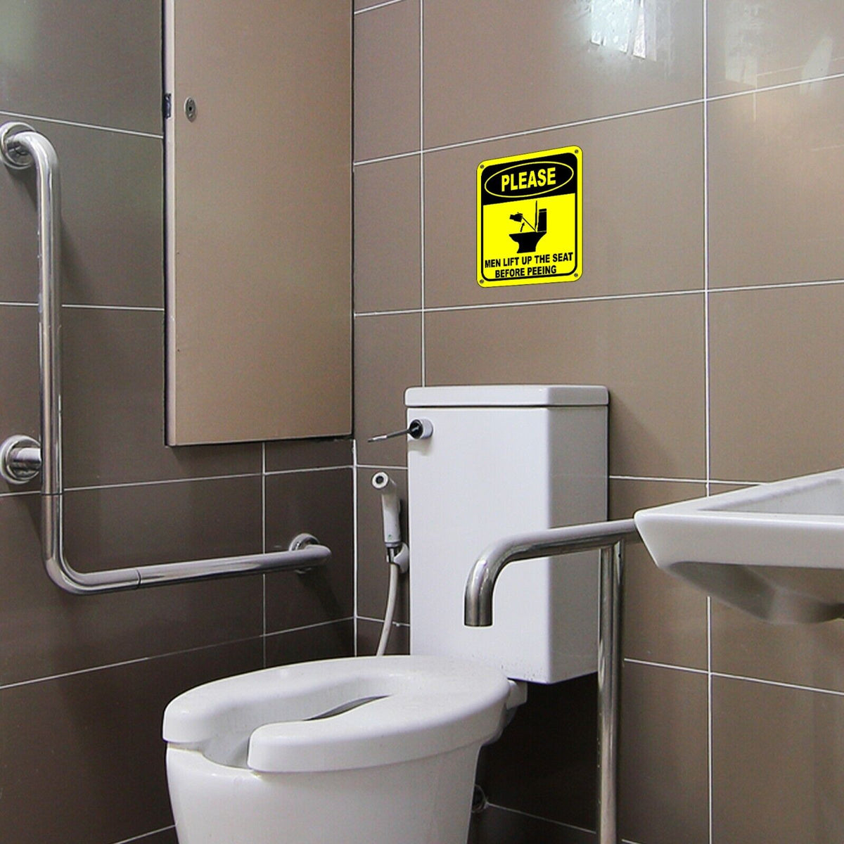 PLEASE MEN LIFT UP THE SEAT BEFORE PEEING Metal Aluminum Composite bathroom Sign