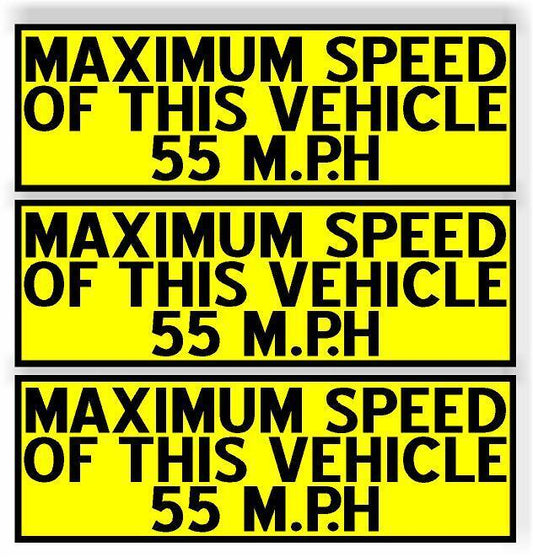 SET of 3 Maximum Speed of this Vehicle 55 M.P.H car MAGNET Bumper Sticker yellow