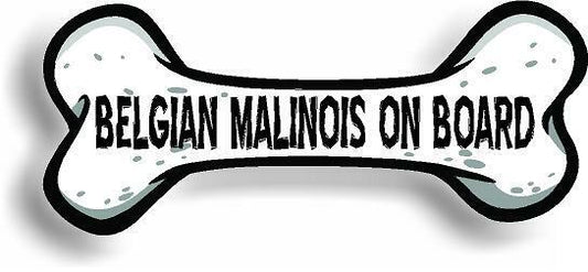 Dog on Board Belgian Malinois Bone Car Magnet Bumper Sticker 3"x7"