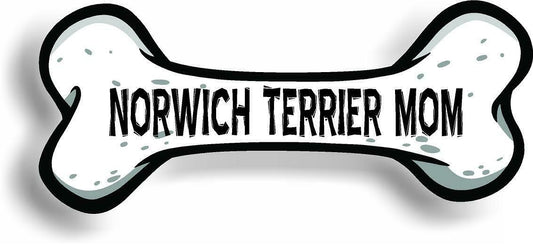 Dog Mom Norwich Terrier Bone Car Magnet Bumper Sticker 3"x7"