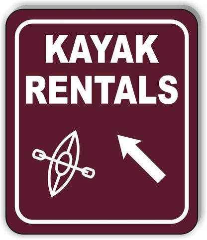 KAYAK RENTALS DIRECTIONAL 45 DEGREES UP LEFT ARROW Metal Aluminum composite sign