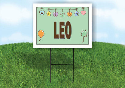 LEO WELCOME BABY GREEN  18 in x 24 in Yard Sign Road Sign with Stand
