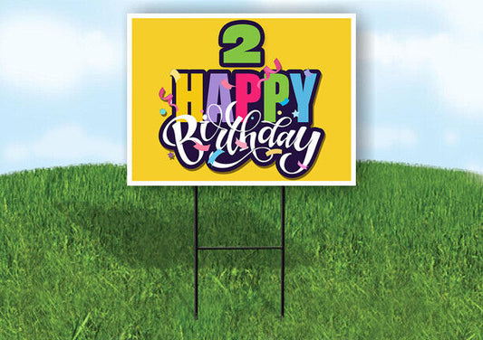 2 AGE HAPPY BIRTHDAY YELLOW 18inx24in Yard Road Sign w/ Stand