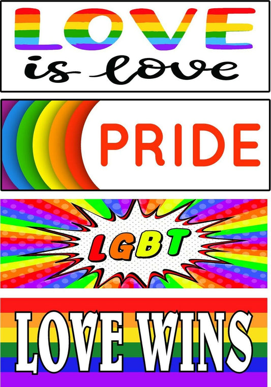 Set of 4 magnetic bumper stickers magnets GAY PRIDE LGBT LOVE WINS