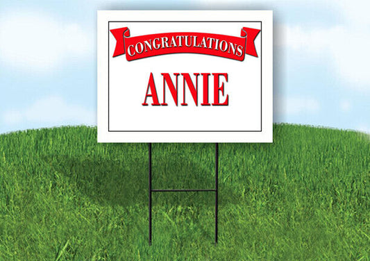 ANNIE CONGRATULATIONS RED BANNER 18in x 24in Yard sign with Stand