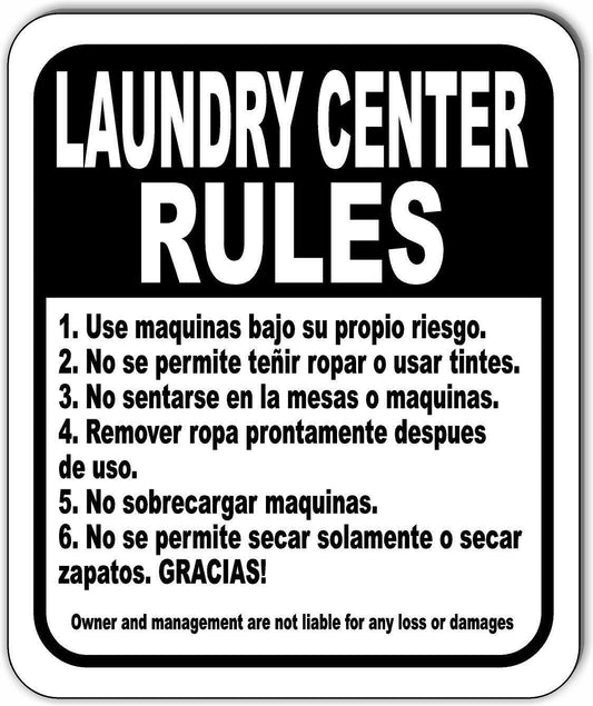 LAUNDRY CENTER RULES IN SPANISH Aluminum composite sign laundry mat