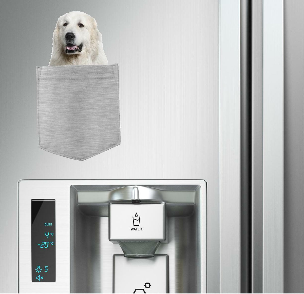 Great Pyrenees Dog in pocket Fridge Car Magnet Bumper Sticker App size 4"x7"