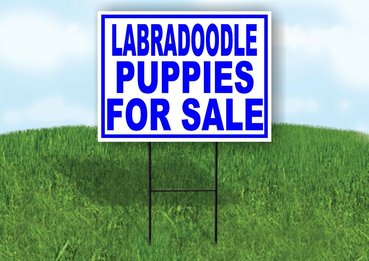 Labradoodle PUPPIES FOR SALE BLUE Yard Sign Road with Stand LAWN SIGN