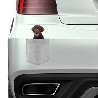 Chocolate Lab Dog in pocket Fridge Car Magnet Bumper Sticker App size 4"x7"