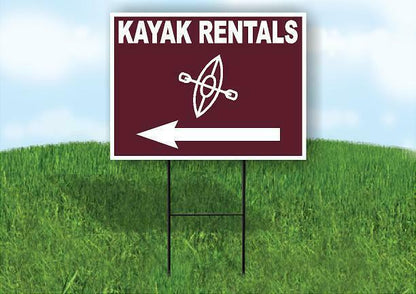 KAYAK RENTALS LEFT ARROW BROWN Yard Sign Road with Stand LAWN SIGN Single sided