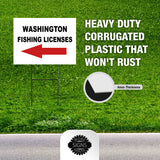 WASHINGTON _FISHING LICENSES LEFT ARROW RED Yard Sign w Stand LAWN SIGN Single