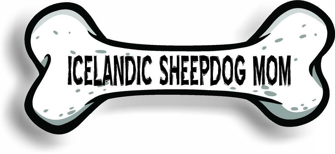 Dog Mom Icelandic Sheepdog Bone Car Magnet Bumper Sticker 3"x7"