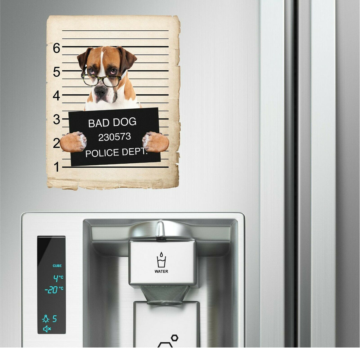 Boxer w/ glasses Mugshot Bad Dog Fridge refrigerator Car Magnet