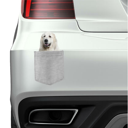 Great Pyrenees Dog in pocket Fridge Car Magnet Bumper Sticker App size 4"x7"