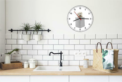 Maltese In Your Pocket Dog kitchen living room Wall Clock