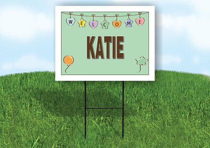 KATIE WELCOME BABY GREEN  18 in x 24 in Yard Sign Road Sign with Stand