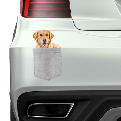 Golden Retriever Dog in pocket Fridge Car Magnet Bumper Sticker App size 4"x7"