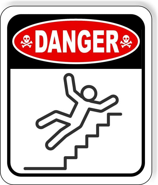 DANGER HANDRAILS STAIRS FALLING  HAZARD Metal Aluminum composite sign