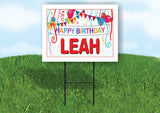 LEAH HAPPY BIRTHDAY BALLOONS 18 in x 24 in Yard Sign Road Sign with Stand