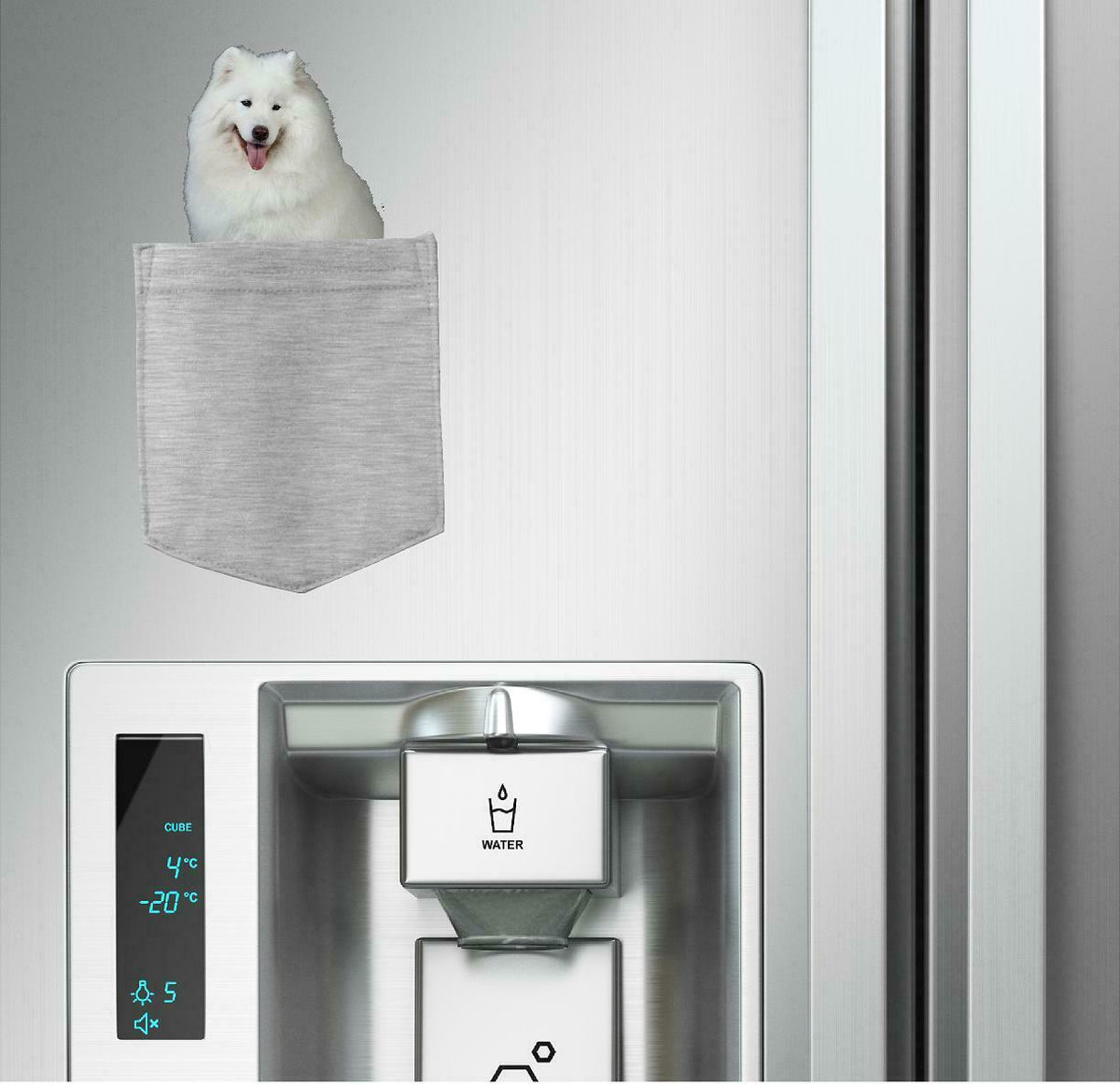 Samoyed Dog in pocket Fridge Car Magnet Bumper Sticker App size 4"x7"