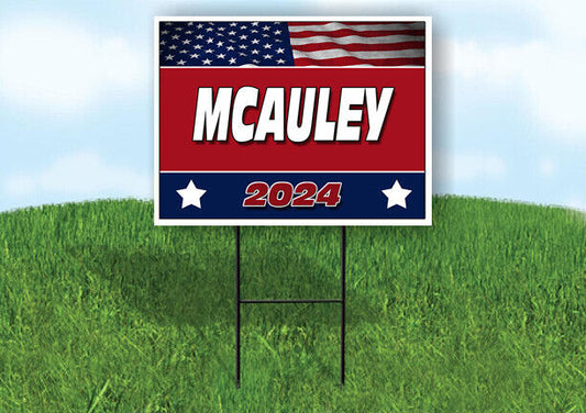 MCAULEY FLAG RED 2024 18inx24in Yard Road Sign w/ Stand