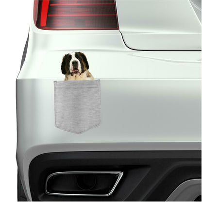 Saint Bernard Dog in pocket Fridge Car Magnet Bumper Sticker App size 4"x7"