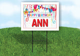 ANN HAPPY BIRTHDAY BALLOONS 18 in x 24 in Yard Sign Road Sign with Stand