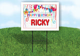 RICKY HAPPY BIRTHDAY BALLOONS 18 in x 24 in Yard Sign Road Sign with Stand