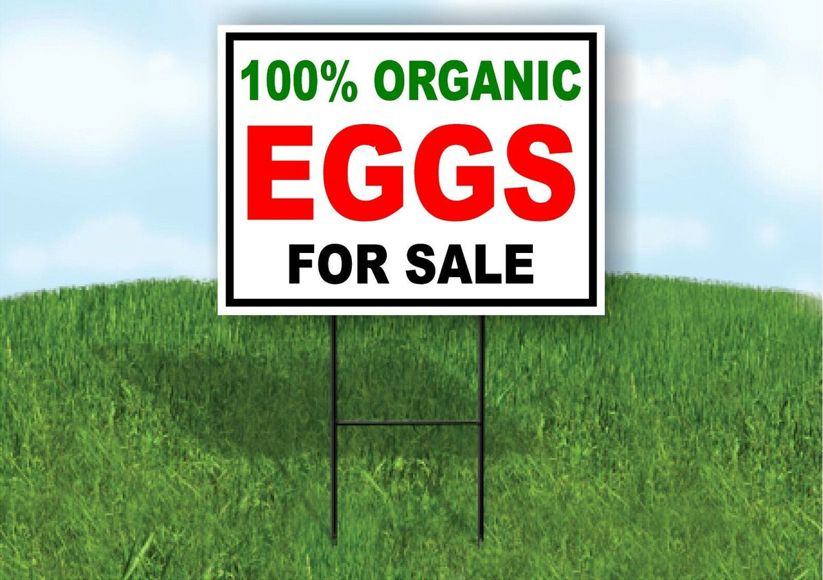 100 ORGANIC EGGS FOR SALE BLACK RED Yard Sign Road with Stand LAWN SIGN
