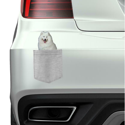 Samoyed Dog in pocket Fridge Car Magnet Bumper Sticker App size 4"x7"