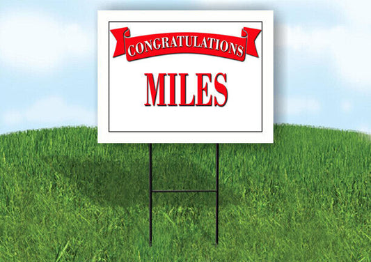 MILES CONGRATULATIONS RED BANNER 18in x 24in Yard sign with Stand