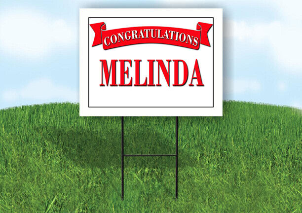 MELINDA CONGRATULATIONS RED BANNER 18in x 24in Yard sign with Stand
