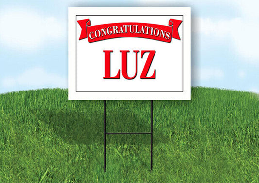 LUZ CONGRATULATIONS RED BANNER 18in x 24in Yard sign with Stand