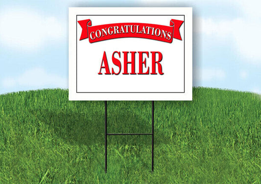 ASHER CONGRATULATIONS RED BANNER 18in x 24in Yard sign with Stand