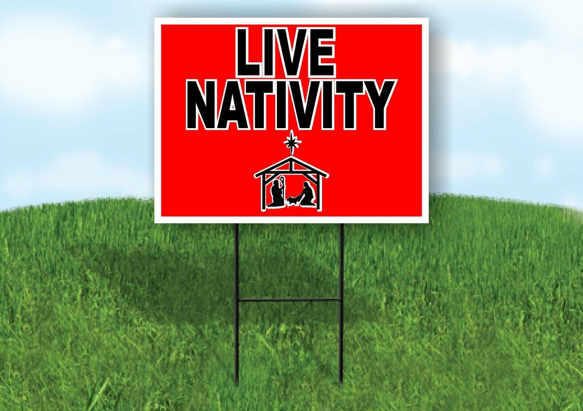 LIVE NATIVITY RED BLACK Yard Sign with Stand LAWN SIGN