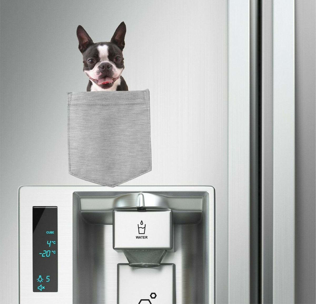 Boston Terrier Dog in pocket Fridge Car Magnet Bumper Sticker App size 4"x7"