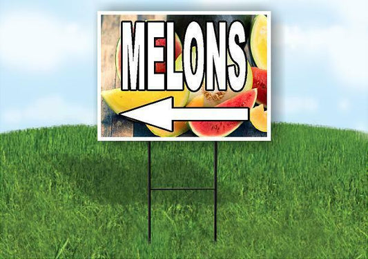 MELONS LEFT ARROW WITH WHITE  Yard Sign Road with Stand LAWN SIGN Single sided