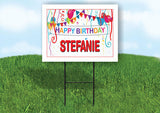 STEFANIE HAPPY BIRTHDAY BALLOONS 18 in x 24 in Yard Sign Road Sign with Stand