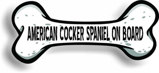 Dog on Board American Cocker Spaniel Bone Car Magnet Bumper Sticker 3"x7"