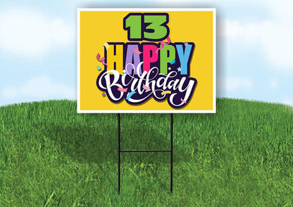 13 AGE HAPPY BIRTHDAY YELLOW 18inx24in Yard Road Sign w/ Stand
