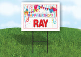 RAY HAPPY BIRTHDAY BALLOONS 18 in x 24 in Yard Sign Road Sign with Stand
