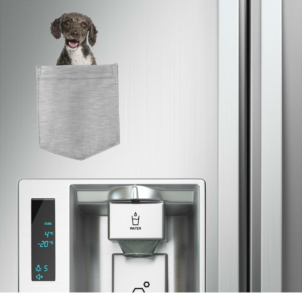 Spanish Water Spaniel in pocket Fridge Car Magnet Bumper Sticker App size 4"x7"