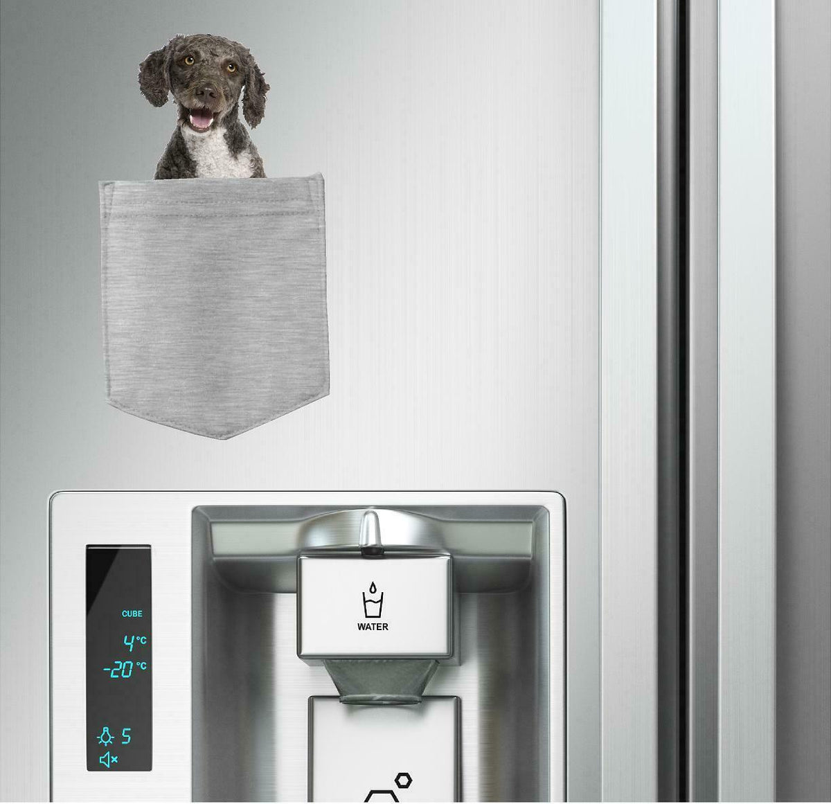 Spanish Water Spaniel in pocket Fridge Car Magnet Bumper Sticker App size 4"x7"