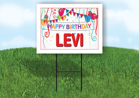 LEVI HAPPY BIRTHDAY BALLOONS 18 in x 24 in Yard Sign Road Sign with Stand