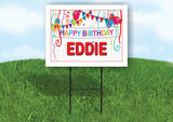 EDDIE HAPPY BIRTHDAY BALLOONS 18 in x 24 in Yard Sign Road Sign with Stand