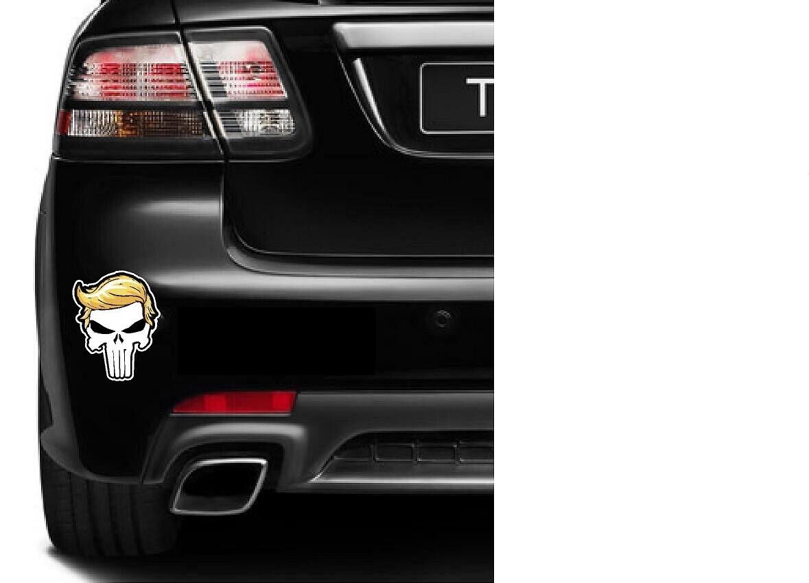 TRUMP PUNISHER WHITE W/ hair Donald Trump President 2024 Magnetic Bumper Sticker